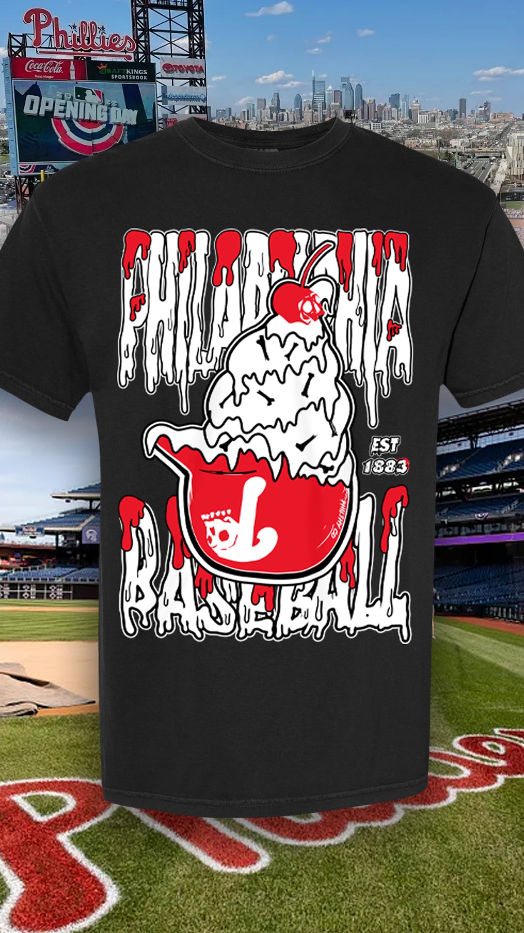 PHILADELPHIA PHILLIES ICE CREAM HELMET SKULL TEE - BLACK