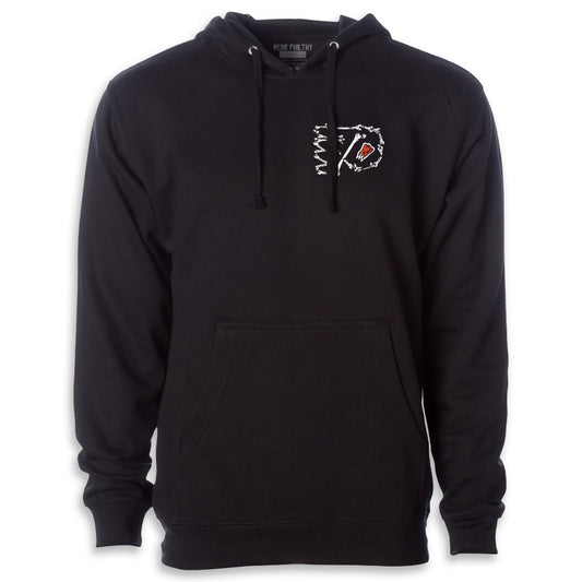Philadelphia Flyers hoody with Gritty skull design with hockey helmet and flyers logo made of bones