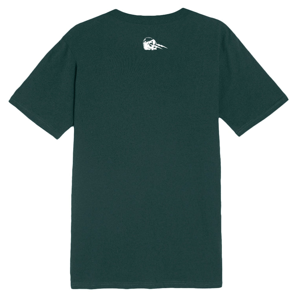 Philadelphia Eagles Dark Green Philthy Birds Tee with white eagle and skull logo on front. No one likes us we dont care text