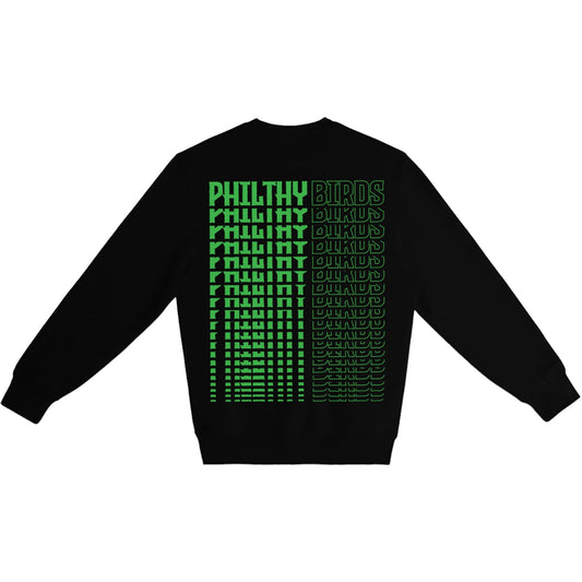 Philadelphia Eagles crewneck sweatshirt with kelly green eagles 90s waterfall text logo on the back with Philthy Football