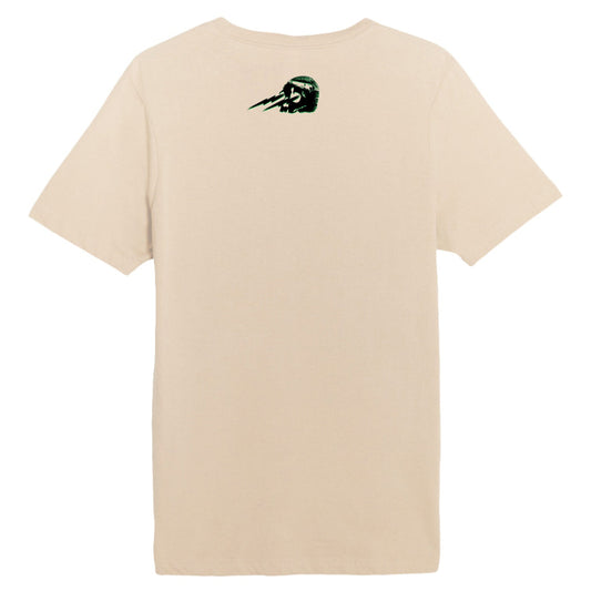 Philadelphia Eagles tee with eagles logo with skull in talons and text saying Philthy Birds No one likes us we dont care tan philthy birds