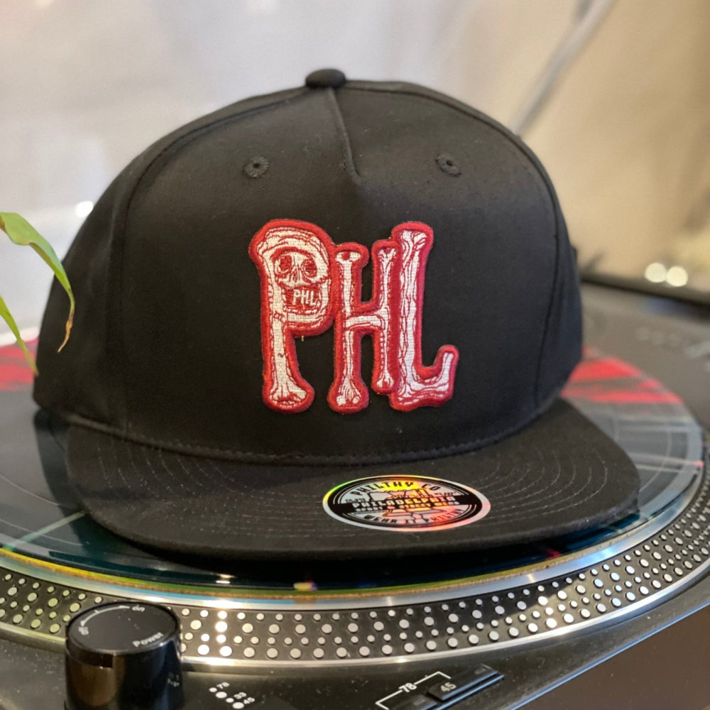 Philadelphia Fightins PHL Phillies black snapback hate with maroon and white PHL Phils logo embroidered patch