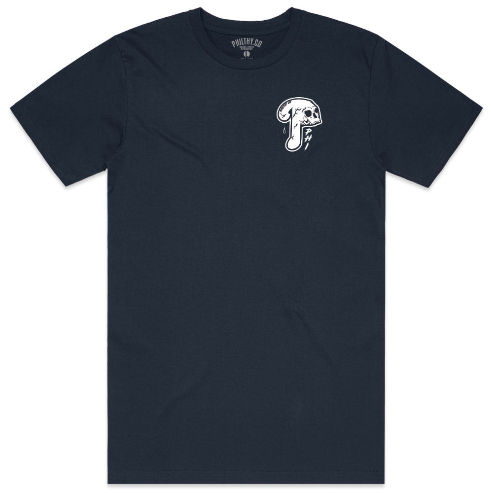 Philadelphia Phillies Logo Tee with P Skull Logo and Bedlam at the Bank