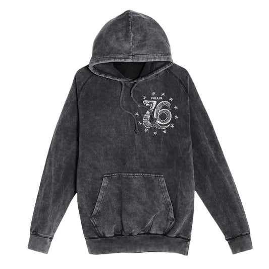 PHILADELPHIA 76ERS VINTAGE WASHED HOODY - BLACK ACID WASHED