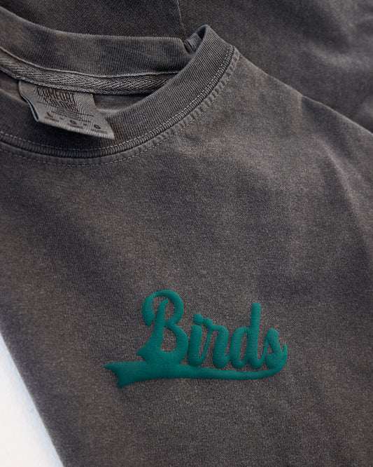 BIRDS WOMENS BOXY TEE - MIDNIGHT GREEN BIRDS SCRIPT
