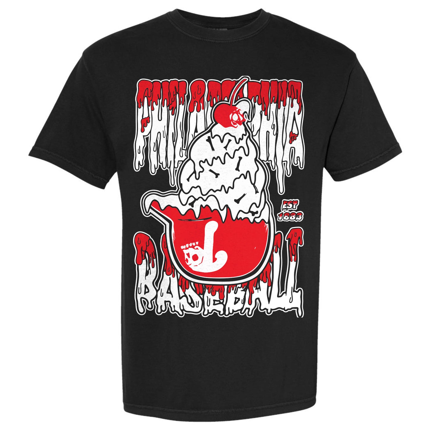 PHILADELPHIA PHILLIES ICE CREAM HELMET SKULL TEE - BLACK