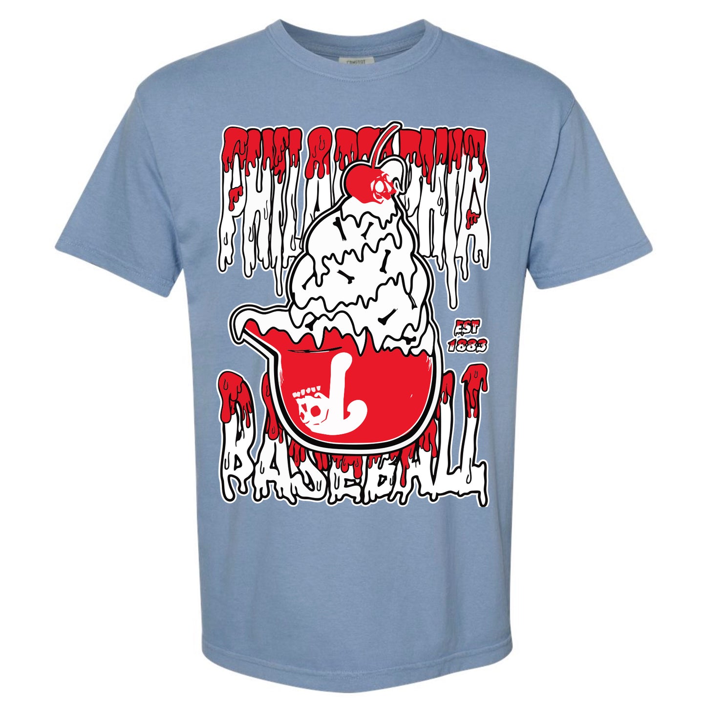 PHILADELPHIA PHILLIES ICE CREAM HELMET SKULL TEE - BLUE