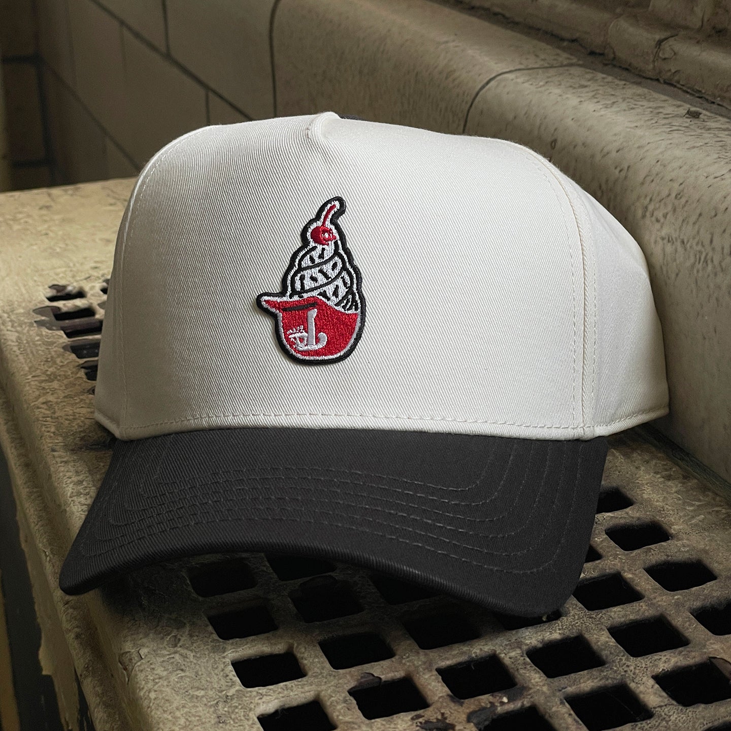 PHILLIES EMBROIDERED ICE CREAM HELMET TRUCKER HAT - Charcoal and Natural