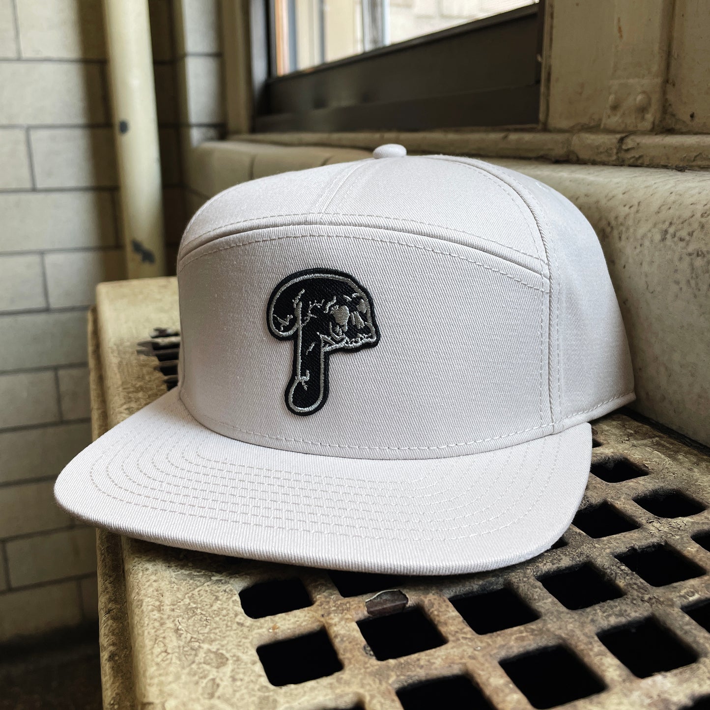 PHILLIES SAD SKULL PATCH HAT - BLACK OR NATURAL 7 PANEL HAT
