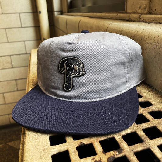 PHILLIES SAD SKULL PATCH HAT - NAVY / GREY 5 PANEL
