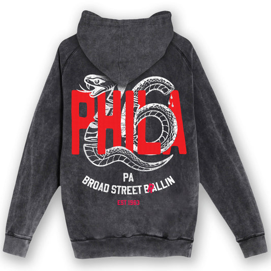 PHILADELPHIA 76ERS VINTAGE WASHED HOODY - BLACK ACID WASHED