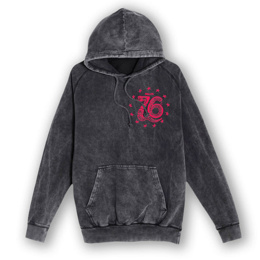 PHILADELPHIA 76ERS VINTAGE WASHED HOODY - BLACK ACID WASHED