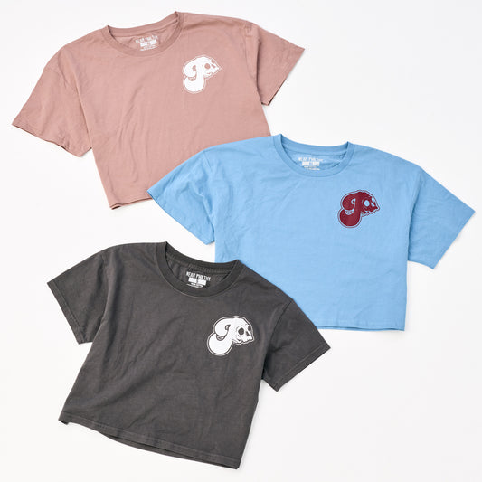 PHILADELPHIA PHILLIES BASEBALL WOMENS CROPPED TEE - DUSTY ROSE